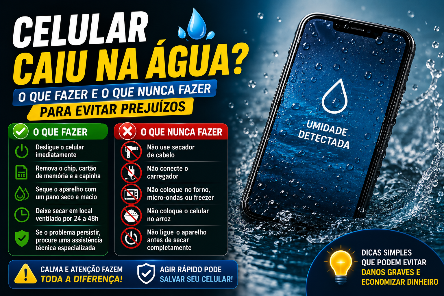 celular caiu na água