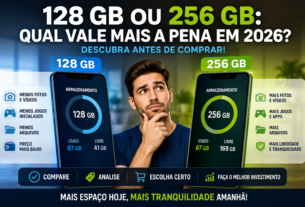 Celular com 128 GB ou 256 GB