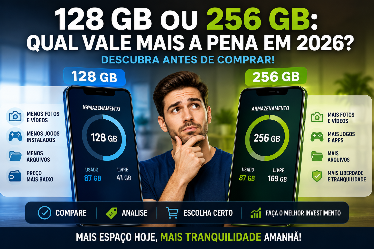 Celular com 128 GB ou 256 GB